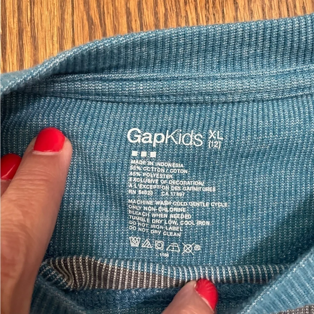 Gap Kids Boys Thermal Henley Blue Gray Striped Size XL (12)